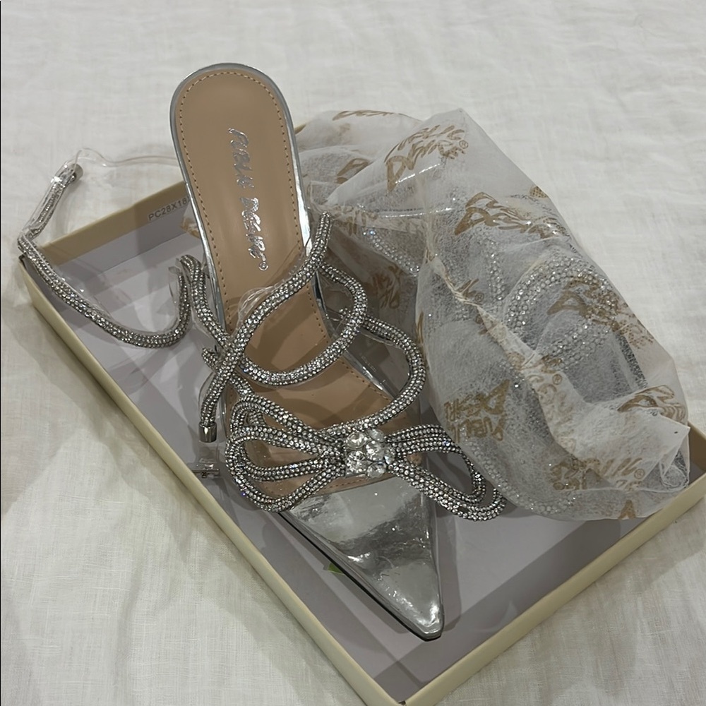 Public Desire Silver Strappy Heels NWT never been worn